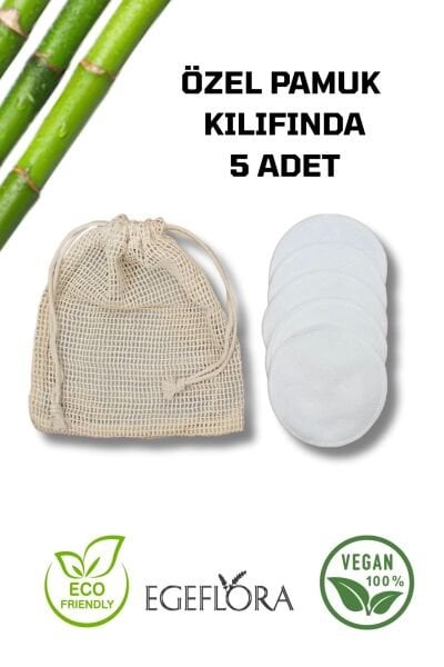 5 Adet Vegan Bambu Makyaj Temizleme Pedi – Geniş Disk Ped | 8 cm | Doğal, Yıkanabilir, Ekolojik